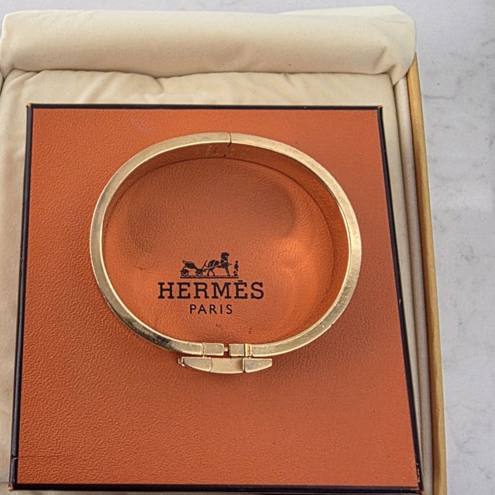 Authentic Hermes Gold & Yellow Cuff Bracelet Hermès Clic H Narrow Size PM (Petit - Picture 9 of 11